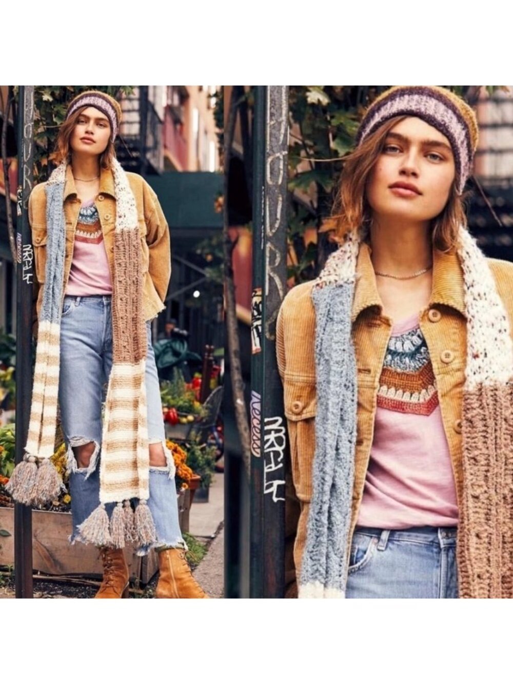Free People Nova Scarf Chunky Oversized Whimsical Fairy Lagenlook Texture NWT